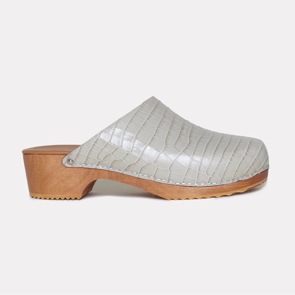 Luxury Handmade Leather  Clogs Beige Mule Figure Decorative US Womens SZ 9 EU 39